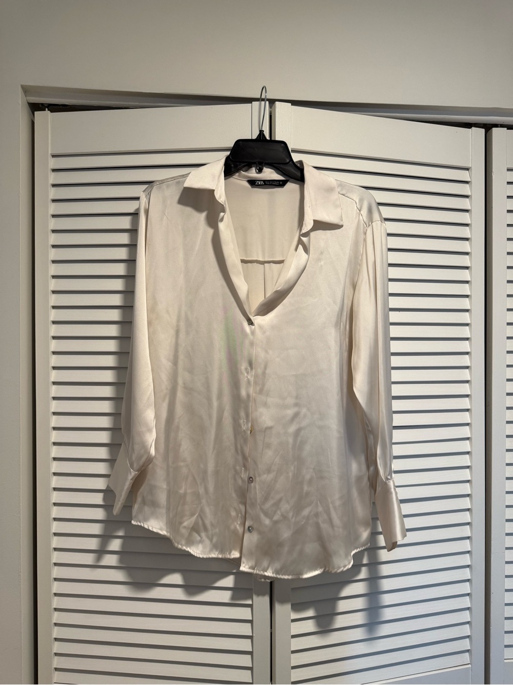 Zara Cream Satin Button-Down Blouse